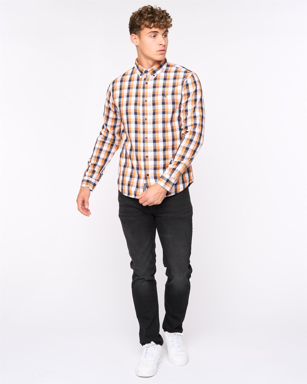 Gosfield Slim Fit Check Shirt Orange Check