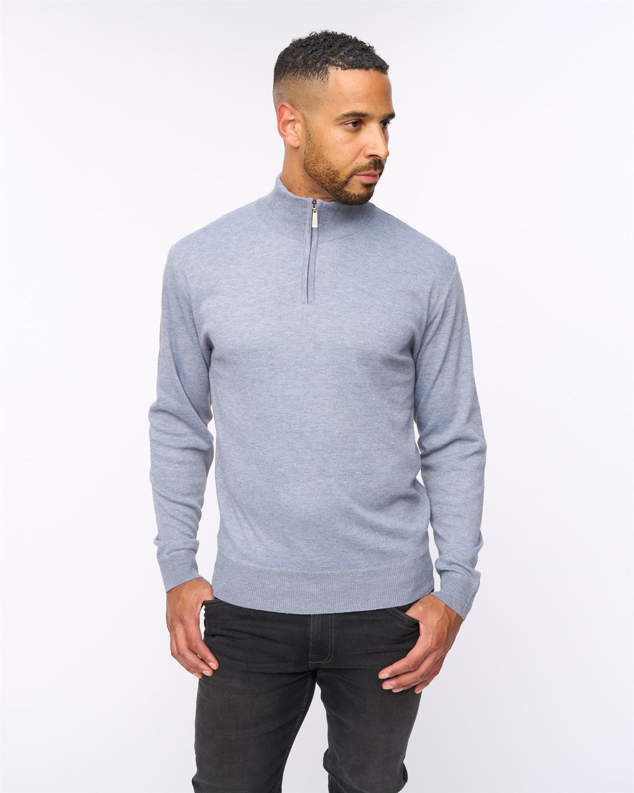Delloway 1/4 Zip Funnel Neck Jumper Grey Marl