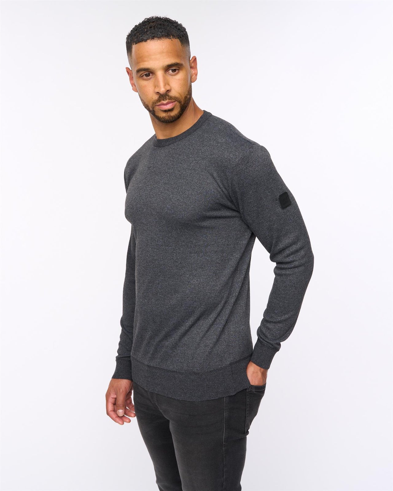 Pepston Crew Neck Jumper Black Marl