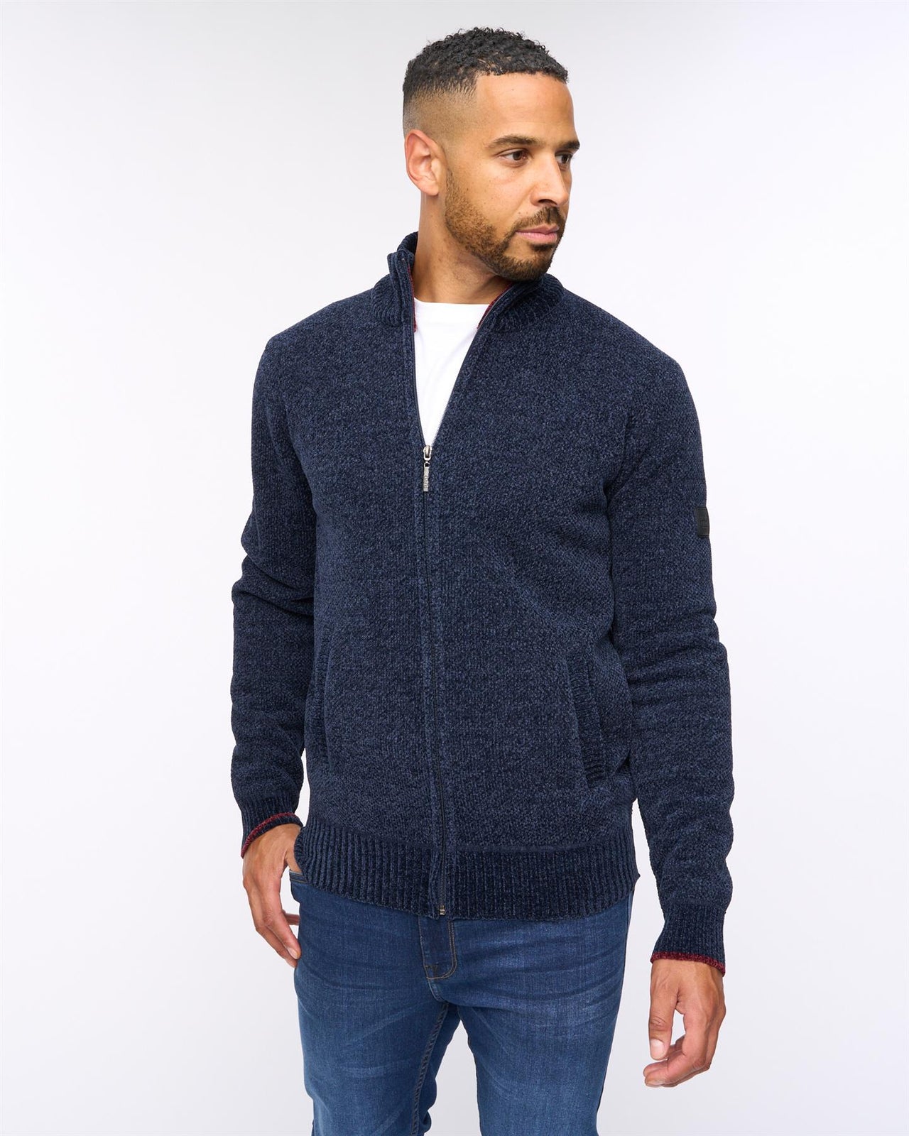 Gladstone Funnel Kneck Zip Knit Navy