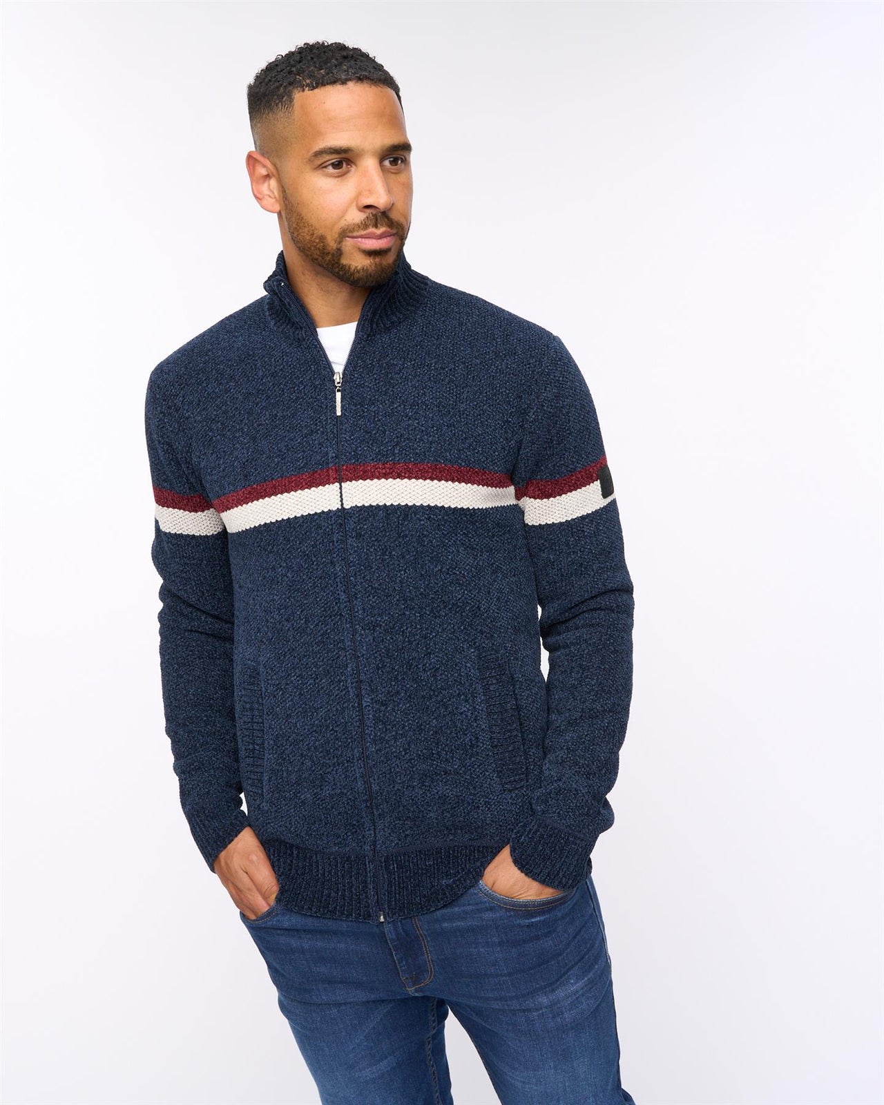 Stampton Chenille Full Zip Jumper Navy
