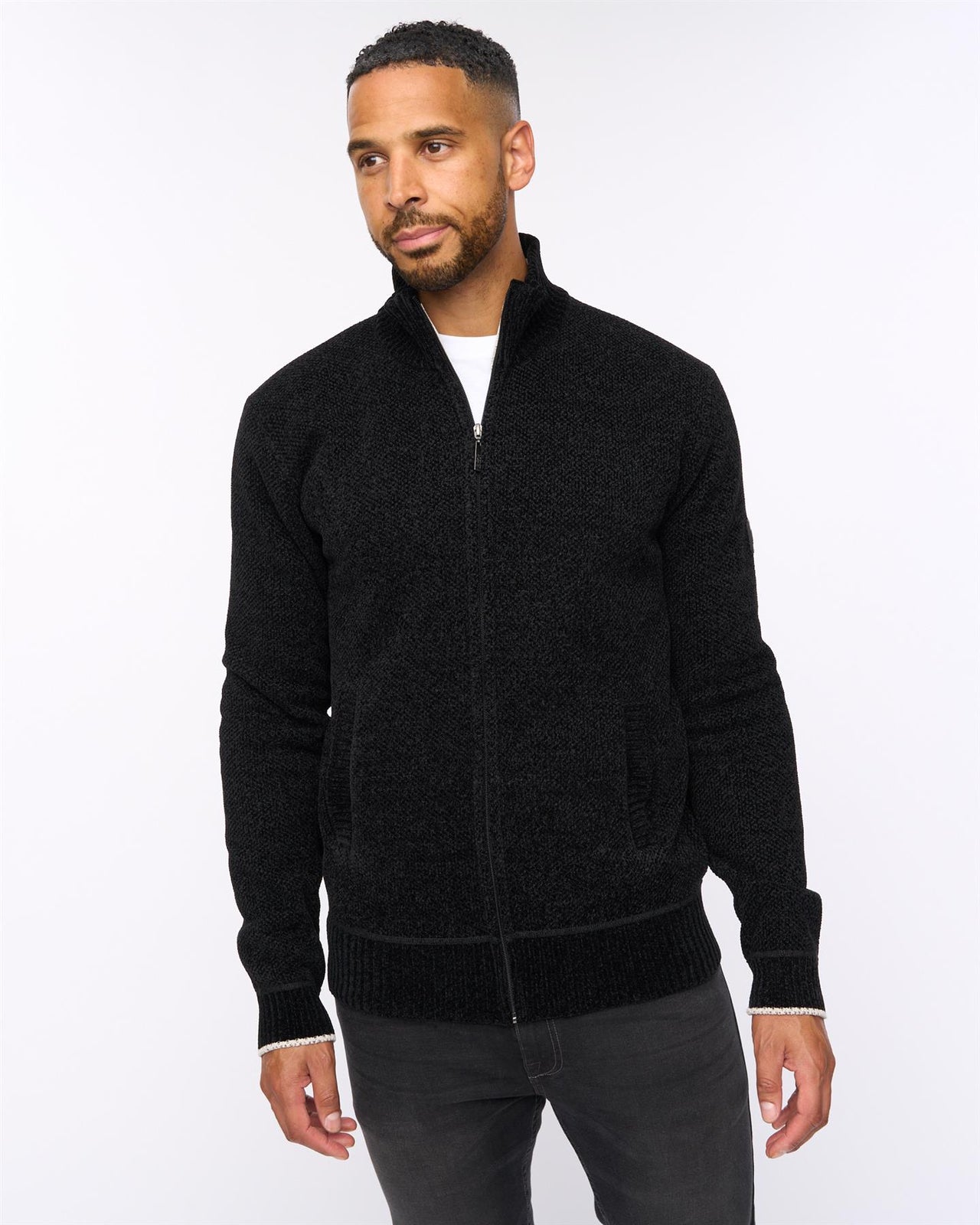 Gladstone Funnel Kneck Zip Knit Black