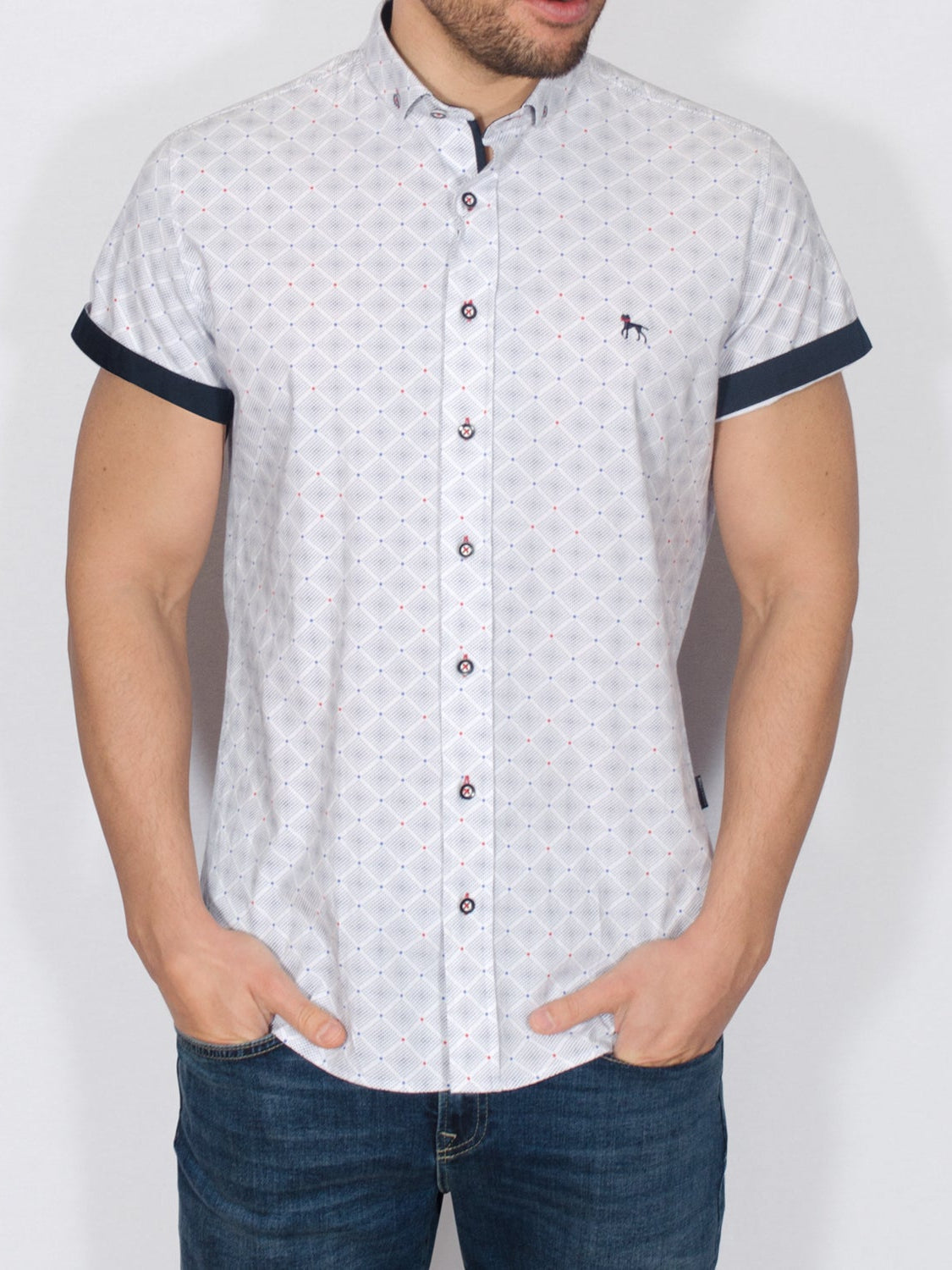 White Fitted Short Sleeve Shirt