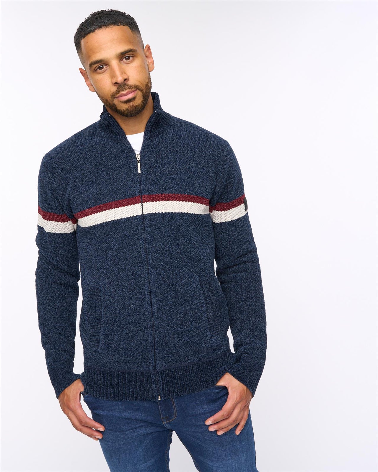 Stampton Chenille Full Zip Jumper Navy