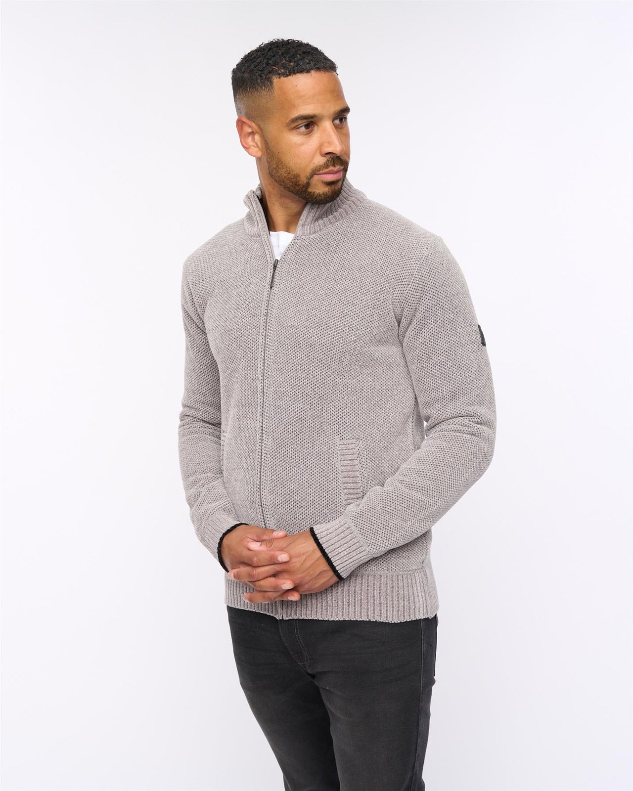 Gladstone Funnel Kneck Zip Knit Light Grey