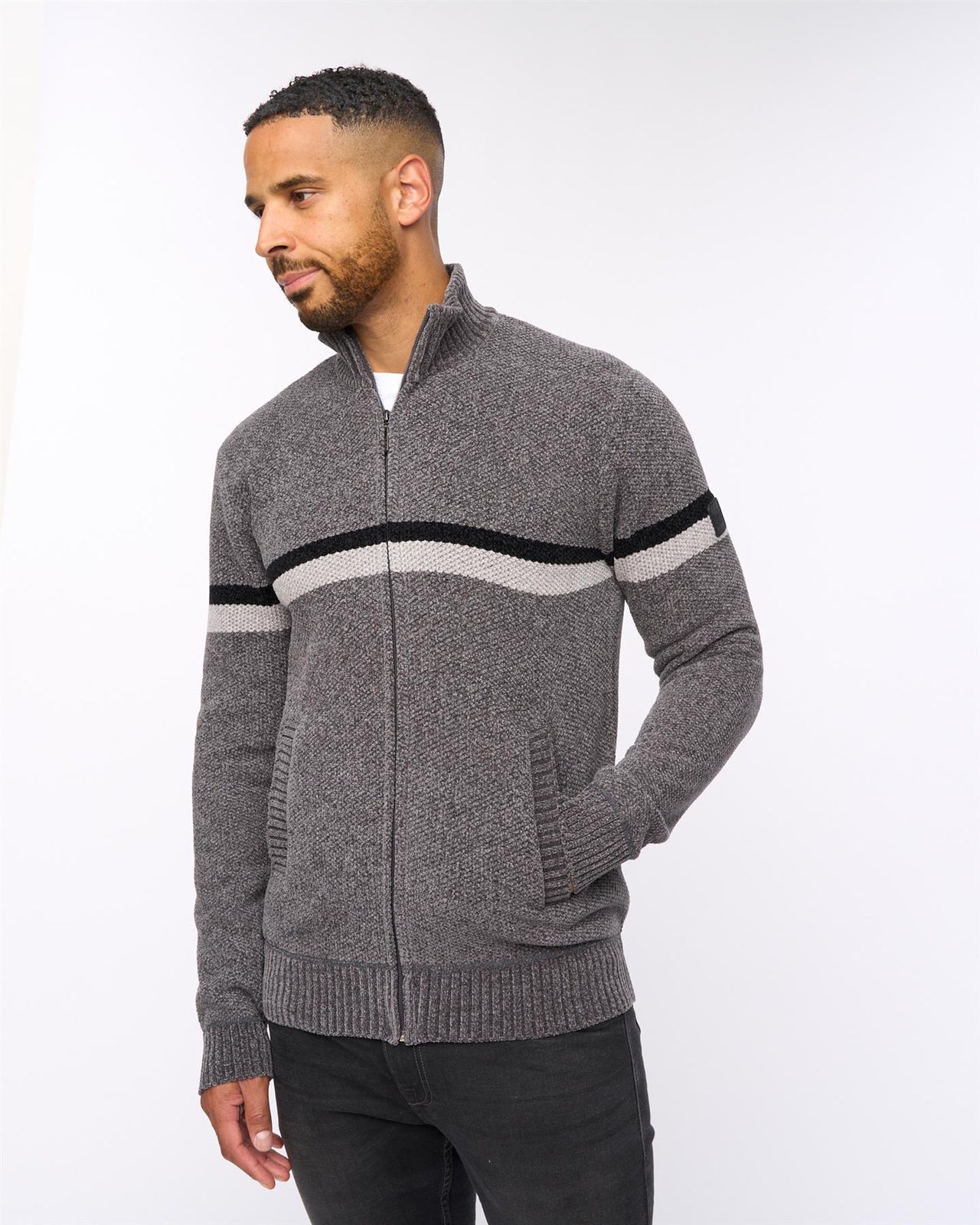 Stampton Chenille Full Zip Jumper Mid Grey