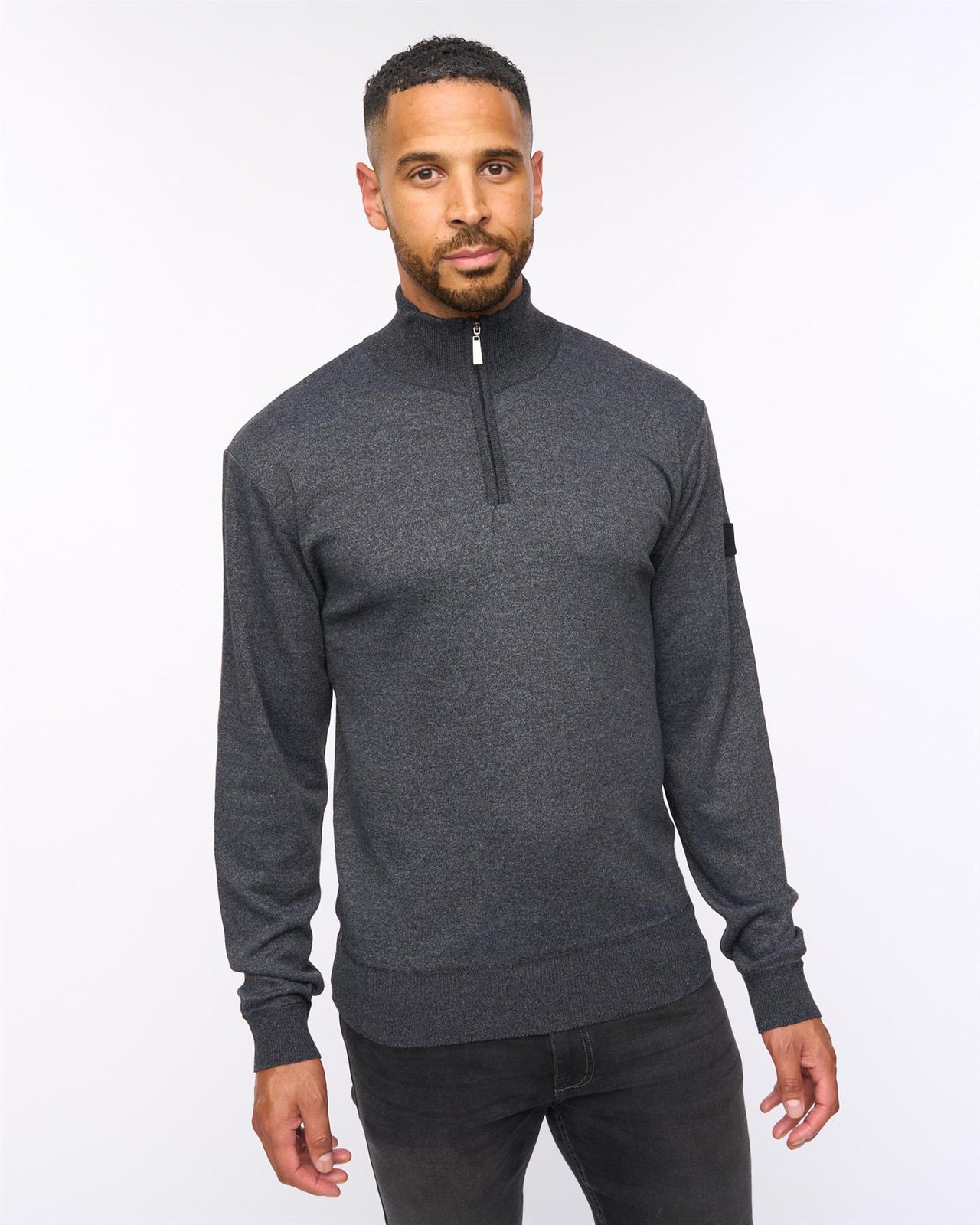 Delloway 1/4 Zip Funnel Neck Jumper Black Marl