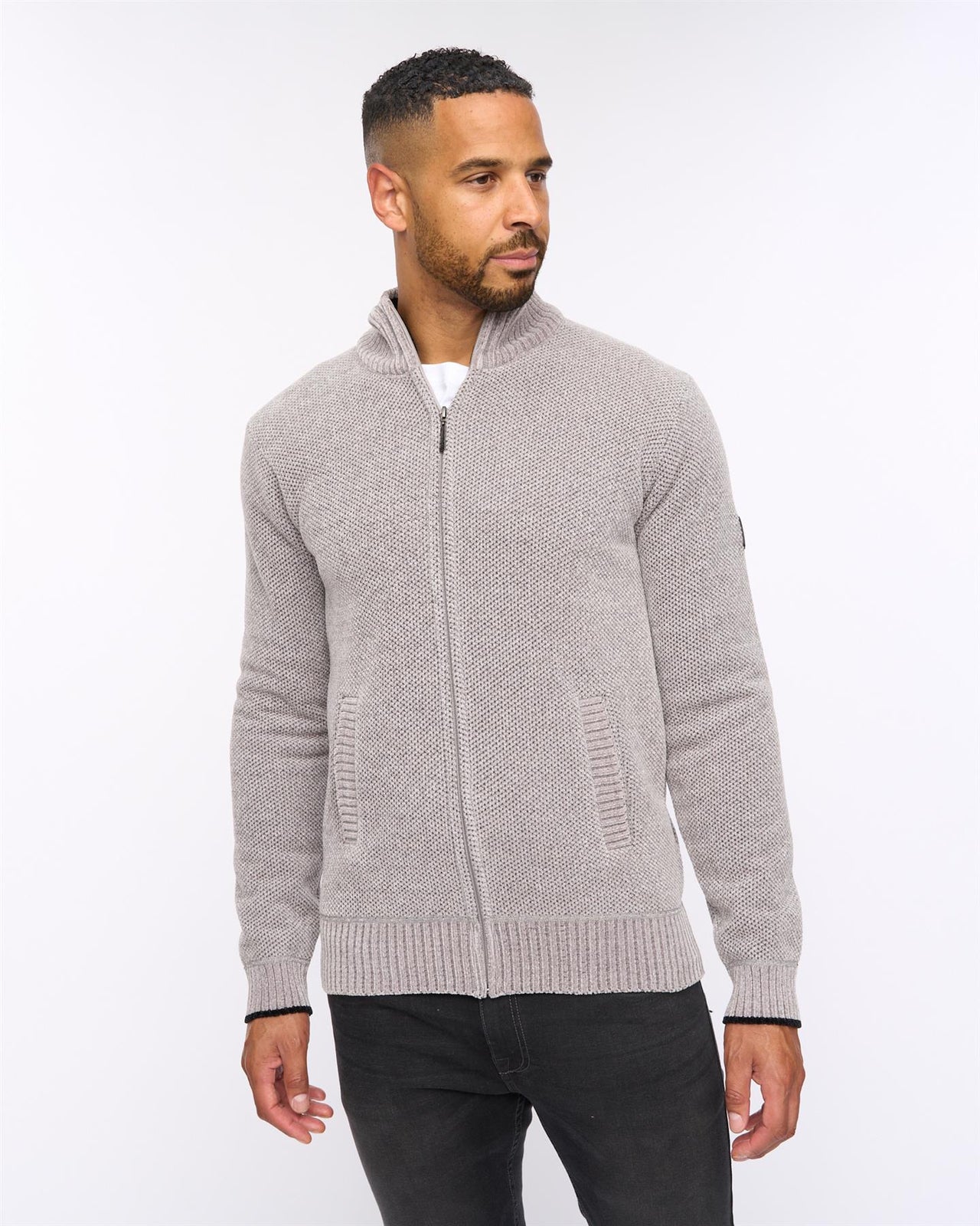 Gladstone Funnel Kneck Zip Knit Light Grey