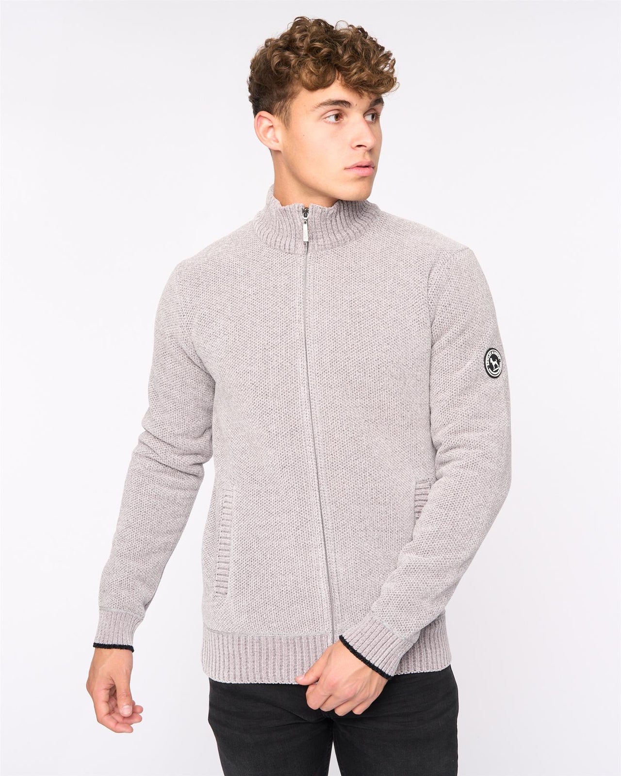 Gladstone Funnel Kneck Zip Knit Light Grey