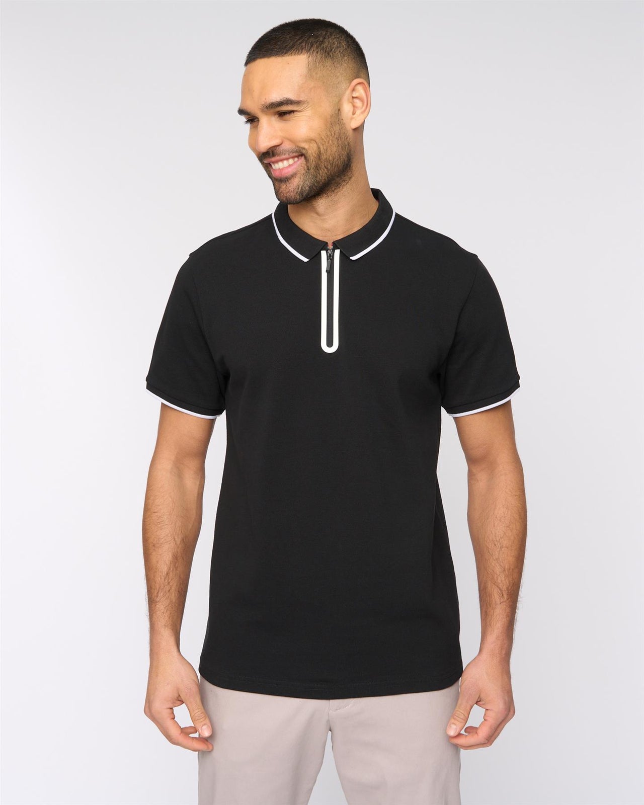 Oakden Zip Front Polo Black