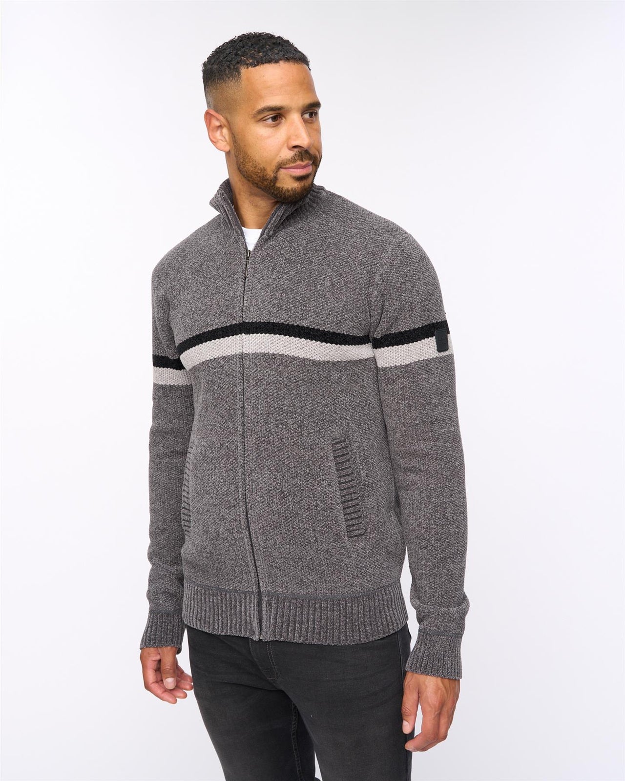 Stampton Chenille Full Zip Jumper Mid Grey