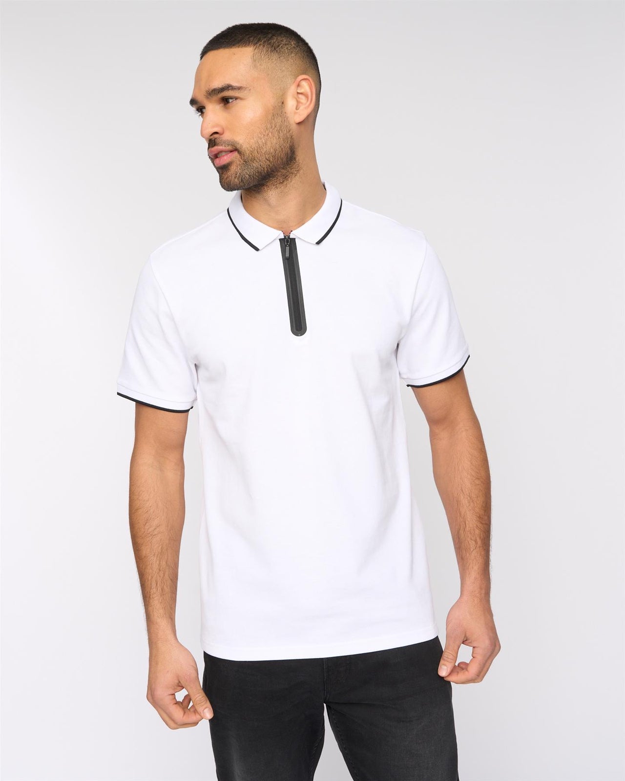 Oakden Zip Front Polo White