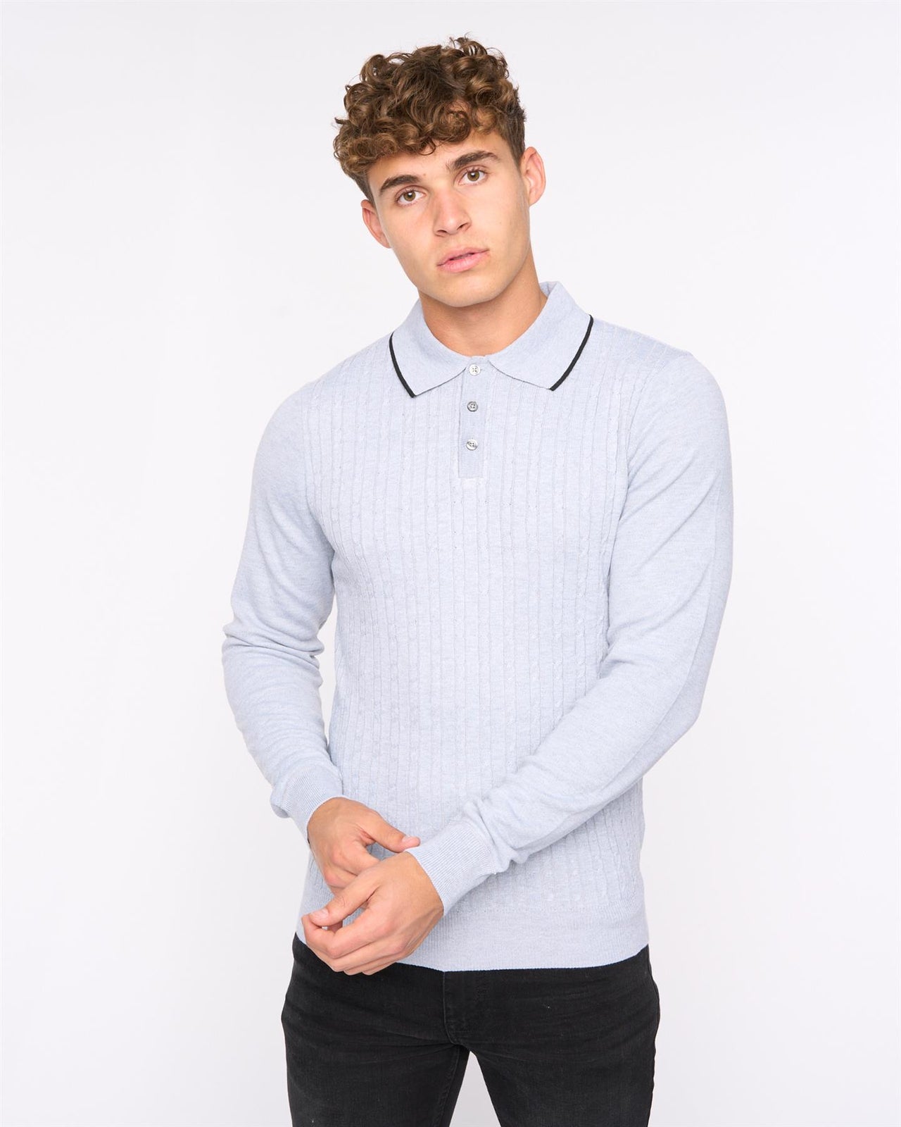 Ambrosden Polo Neck Knit Light Grey Marl