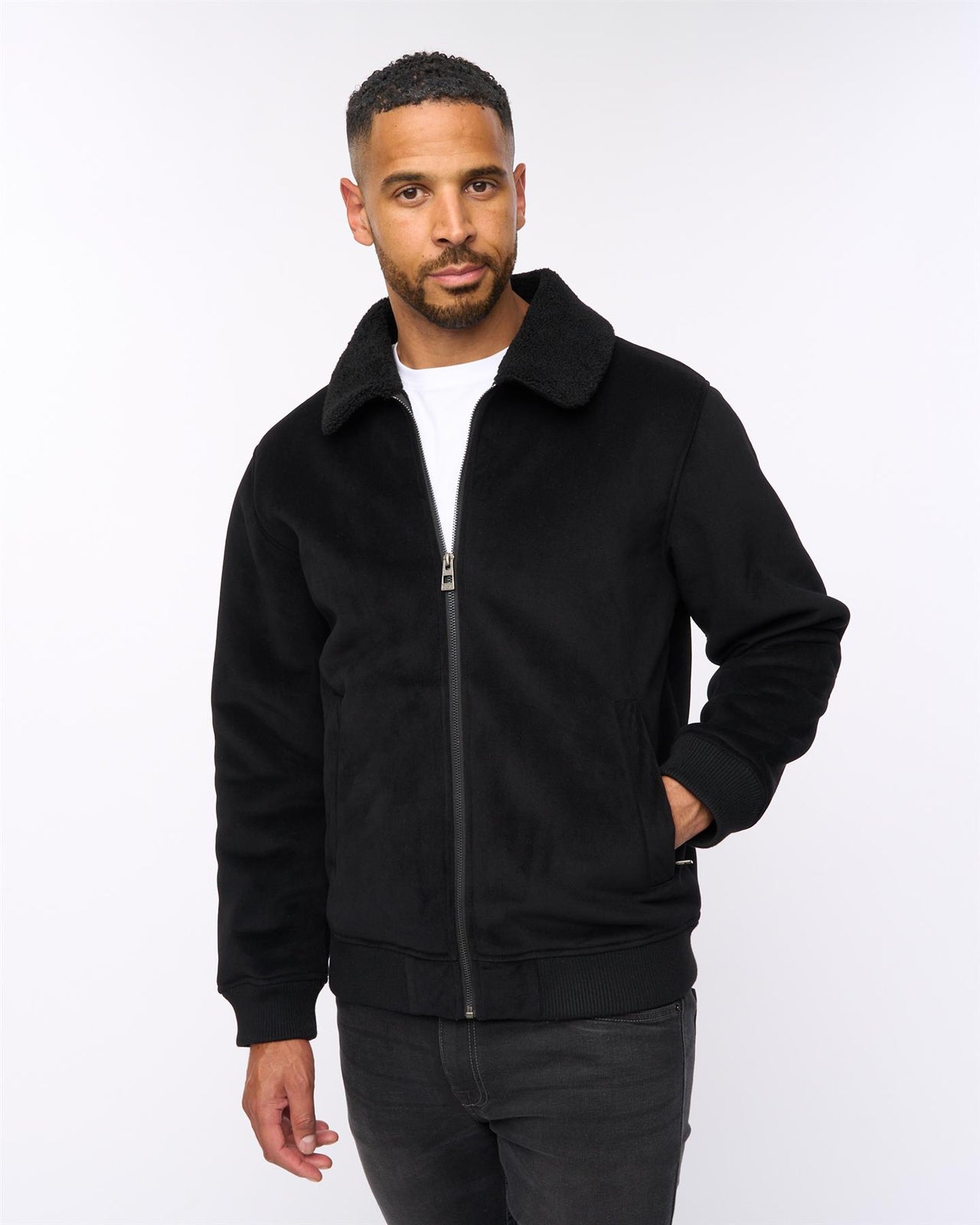 Lauwin Faux Suede Bomber Jacket Black