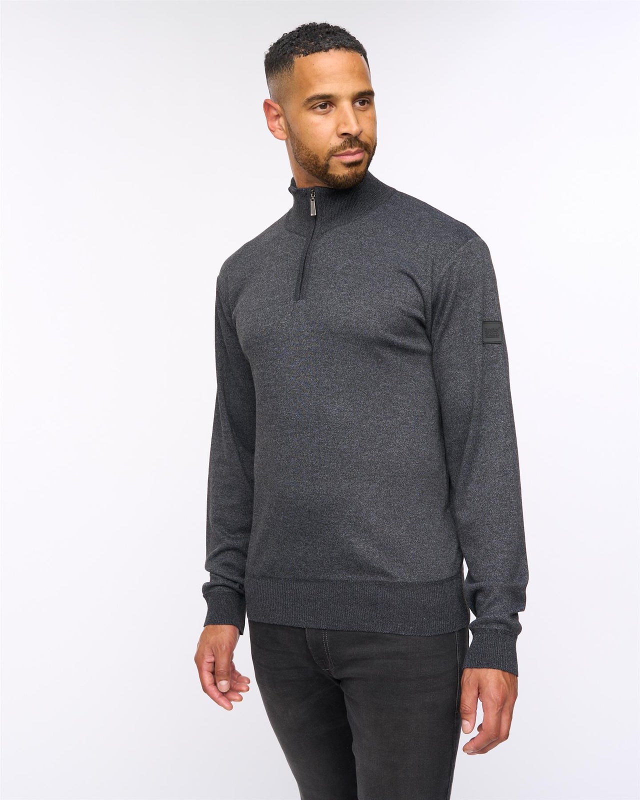 Delloway 1/4 Zip Funnel Neck Jumper Black Marl