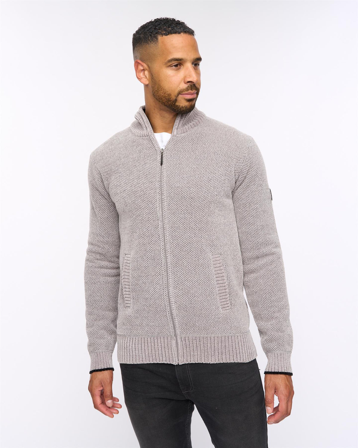 Gladstone Funnel Kneck Zip Knit Light Grey