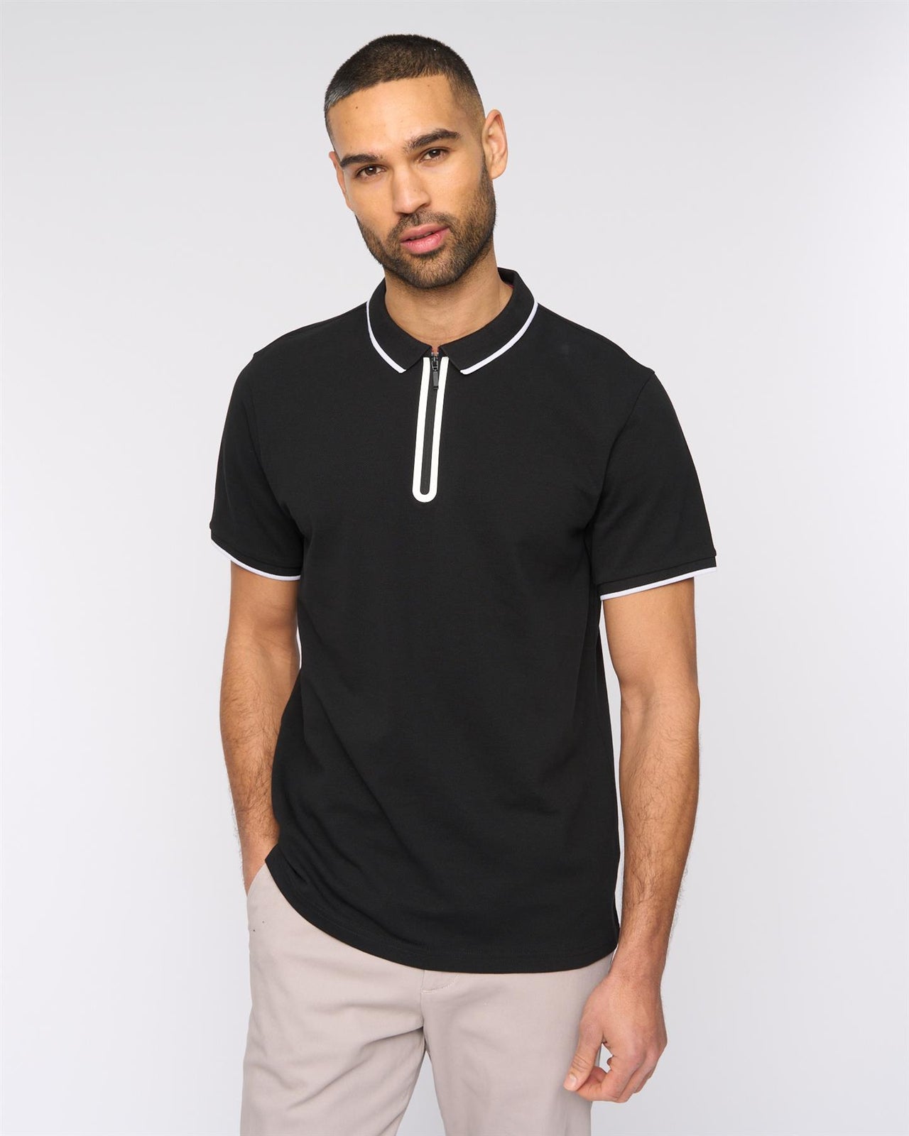 Oakden Zip Front Polo Black